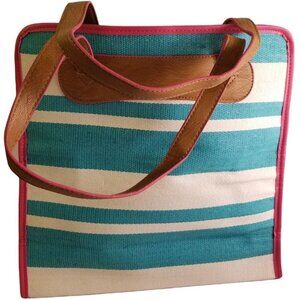Nieman Marcus Pink & Blue Shopping Beach Tote Bag 14"